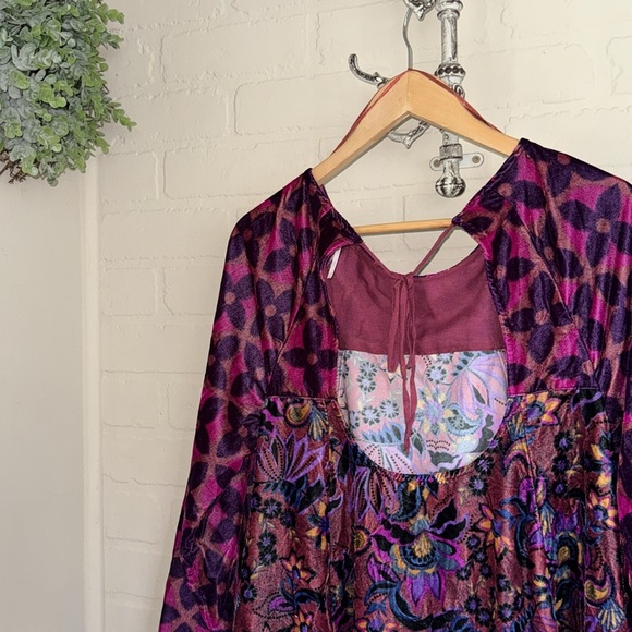 Free People dress tunic medium Mary Mod Velvet Mini Bell Sleeves boho hippie - Picture 6 of 8